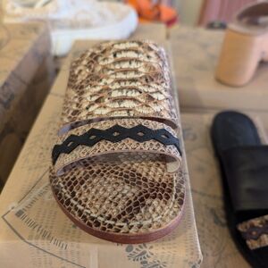 Free People Brown Snake Print Slide Sandals